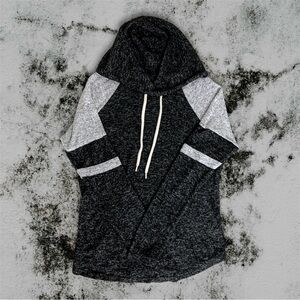 Black and grey lightweight sleeve hoodie with shoulder stripe design size S